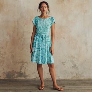 Vintage 1970s Blue Tulip Sleeved Midi Dress S/M